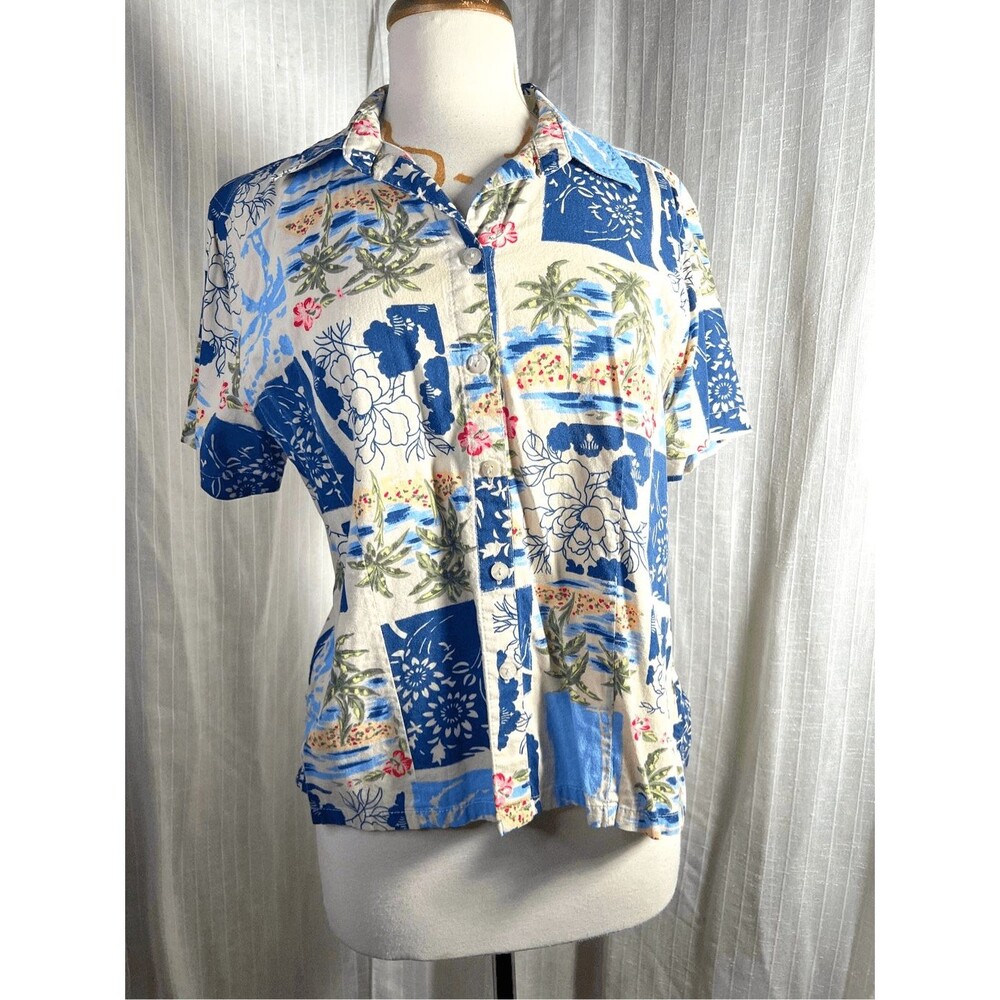 SunBay Cottons Blouse Petite L VTG Y2k Coastal Grandmother Cottagecore